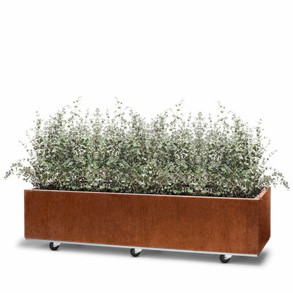 BEDD 120x60 h25 cm plantekasse med bunn og hjul/ben i fargen rust